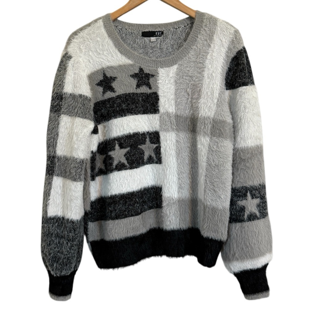 Kut from the Kloth Stars and Stripes Eyelash Knit Sweater Women’s Size Large